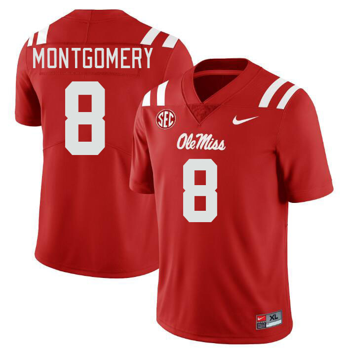 Men #8 Monty Montgomery Ole Miss Rebels College Football Jerseys Stitched Sale-Red